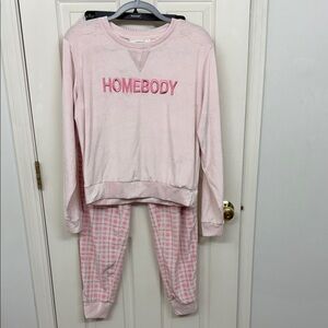 Honeydew “Homebody” Velour Top & Jogger SET in Ballet Pink Plaid: Medium